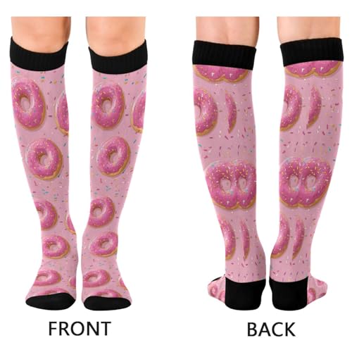 Pink Donut Sprinkles Compression Socks for Women Men, Circulation Long Knee High Socks Casual Stocking Athletic Tube Sport Sock2
