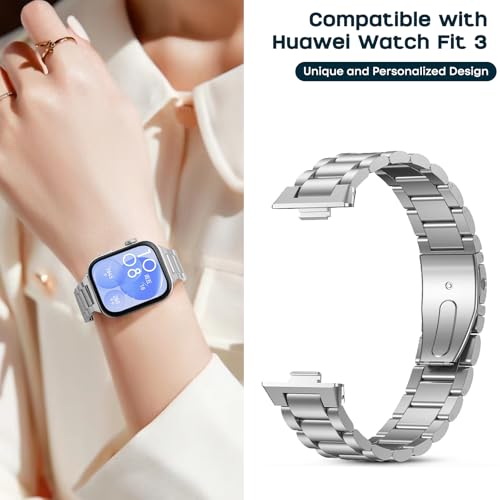 CHULN Metal Bracelet for Huawei Watch Fit 3, Adjustable Stainless Steel Replacement Bracelet for Huawei Watch Fit 3 Women Men.(No Host) - Image 3