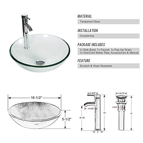24" Bathroom Vanity And Sink Combo Stand Cabinet,Mdf Board Cabinet,Tempered Glass Vessel Sink,Round Clear Sink Bowl,1.5 Gpm Water Save Chrome Faucet,Solid Brass Pop Up Drain, W/Mirror (A16B02W) #TOP2