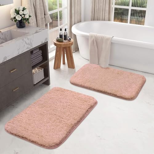 Image of LUXE HOME INTERNATIONAL Rectangular Bath Mat Super Soft Ultra Absorbent Mat Microfibre 3200 GSM Door Mat For HOME /Kitchen /Bathroom /Bedroom /Kid'S Room Floor Mat (40X60 Cm) Pack Of 2, Peach