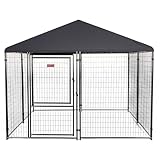 Lucky Dog Stay Series 10 by 10 by 6 Foot Presidential Large Outdoor Dog Kennel Secure Steel Frame with Waterproof Canopy Roof and Gate Door, Gray