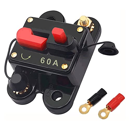 FROGBRO AMP Disjoncteur de ligne de voiture 12V-48V DC Interrupteur de ligne audio de voiture étanche avec onduleur Porte-fusible à réinitialisation manuelle pour bateau à moteur (60 A)