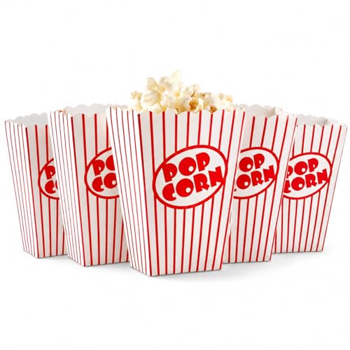 Popcorn Boxes Pack of 10 Red & White Striped Cinema Style Popcorn Containers Disposable Paper Snack Boxes for Movie Night Birthday Party Kids Party & Candy Treats