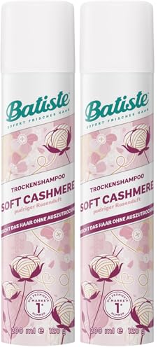 Batiste Trockenshampoo Soft Cashmere, Haarpflegespray für Frische und Pflege zwischen den Haarwäschen, Pudriger Rosenduft, 200 ml (Packung mit 2)