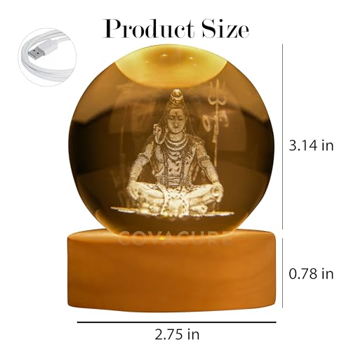 Image of COVACURE 3D Shiv Crystal Ball Night Lamp, Solar System Shiv Idol Crystal Ball Night Light, USB Table Colorful LED Wooden Base Lamp for Home, Office, Birthday Gift