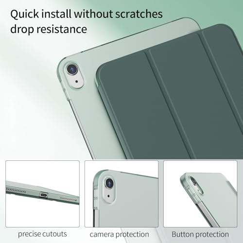 KVTVOU Coque pour iPad (A16) 11ème Génération 11 Pouces 2025/ iPad 10ème Génération 10,9 Pouces 2022, PC Dur translucide givré à l'arrière, Ultra-Mince et léger, Réveil/Sommeil Auto, Vert Foncé