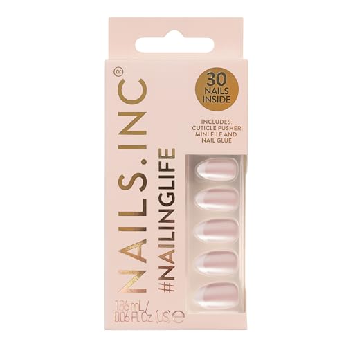 Image of Nails.INC #NailingLife All Out Olivia Glaze French Tip Press-On Nails, Almond Shaped, 30 Nail Sizes, Long-Lasting, Non-Damaging, No Snap, Salon-Quality At Home Manicure, Glue Included, 33 Piece Set