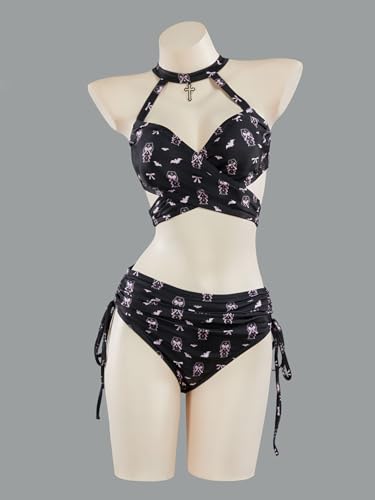 MEOWCOS Women Bikini Set Gothic Swimsuit Unique Coffin-Themed Print Bathing Suit2