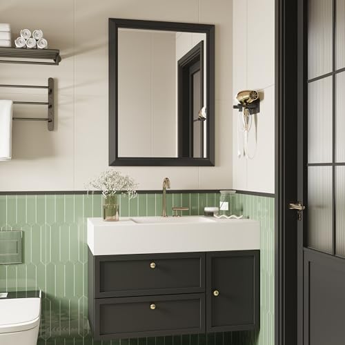 Image of 22x30 Inch Black Framed Bathroom Mirrors for Over Sink