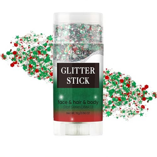 Body Glitter Stick Holographic Neon Outfit Rave Carnival Singer Concert Accessories for Women Chunky Sequins Mexico Face Glitter Makeup Gel. (Red & White & Green)