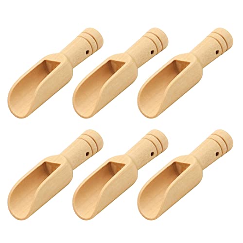 6Pcs Small Wooden Scoops Candy Spoon Washing Powder Spoon Bath Salts Spoons Salt Sugar Coffee Spoon Mini Wooden Spoon for Scooping Tea Coffee Bath Salts Condiments Flour and More