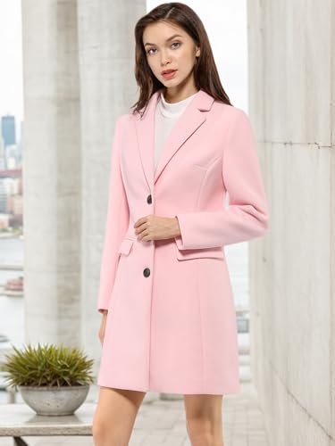 Allegra K Damen Wollmantel Revers Knopfleiste Wintercoat Mantel Rosa XL