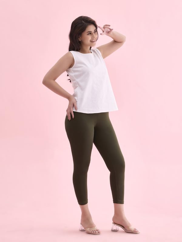 Image of GO COLORS Soft Cotton Stretch Cropped Leggings for Women | Breathable, Mid Rise