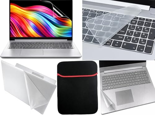 Image of Anjo 5 in 1 Combo Of 15.6 Inch & 16:9 Display Aspect Ratios Laptop Screen Protector, KeySkin, Body Lamination Trackpad & Lid (Transparent) & Laptop Sleeve