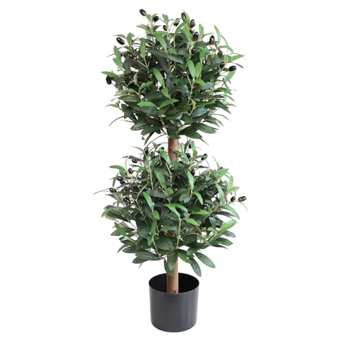 Artificial Olive Double Ball Topiary Trees, 3FT Faux Olive Topiary Tree, 35 Inch Fake Potted Plants...
