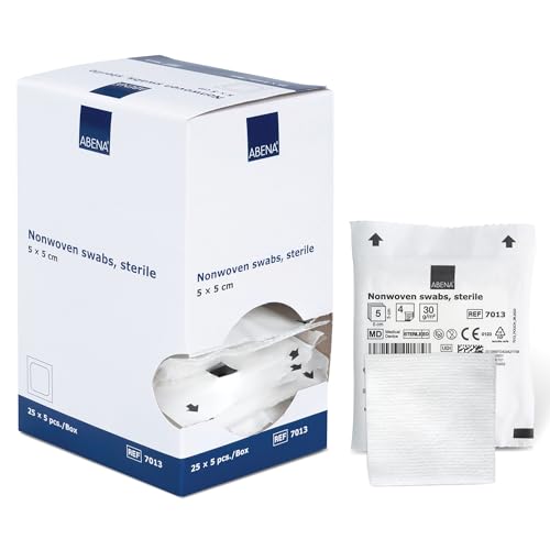 ABENA Garze Sterili (5 x 5 cm) tessuto non tessuto | Compresse Garza sterile per medicazione | Tamponi in tessuto-non tesutto nonwoven swabs (1 scatola = 125 pezzi)