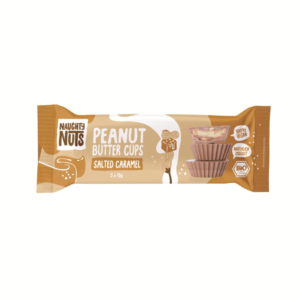 Naughty Nuts Bio Barritas de Mantequilla de Cacahuetes con Caramelo Salado – Veganas, sin Aceite de Palma y con un 44% Menos de Azúcares Refinados – 12 x 39 g