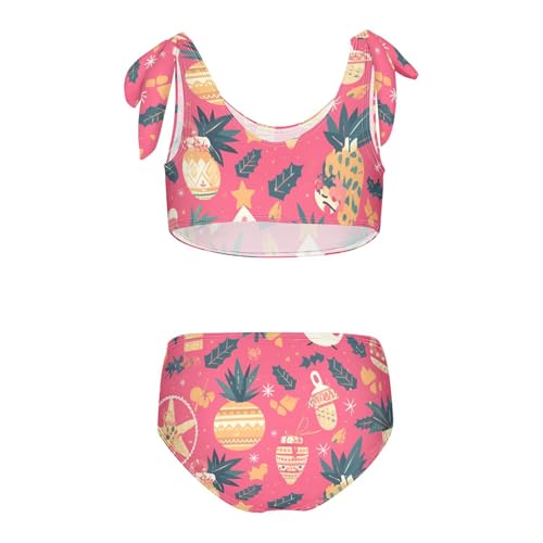 KLL Cute Cartoon Character and Christmas Elements Pink Girls 2 Pieces Bikini Sets Quick-Dry Swimsuit Swimming Suits Cute2