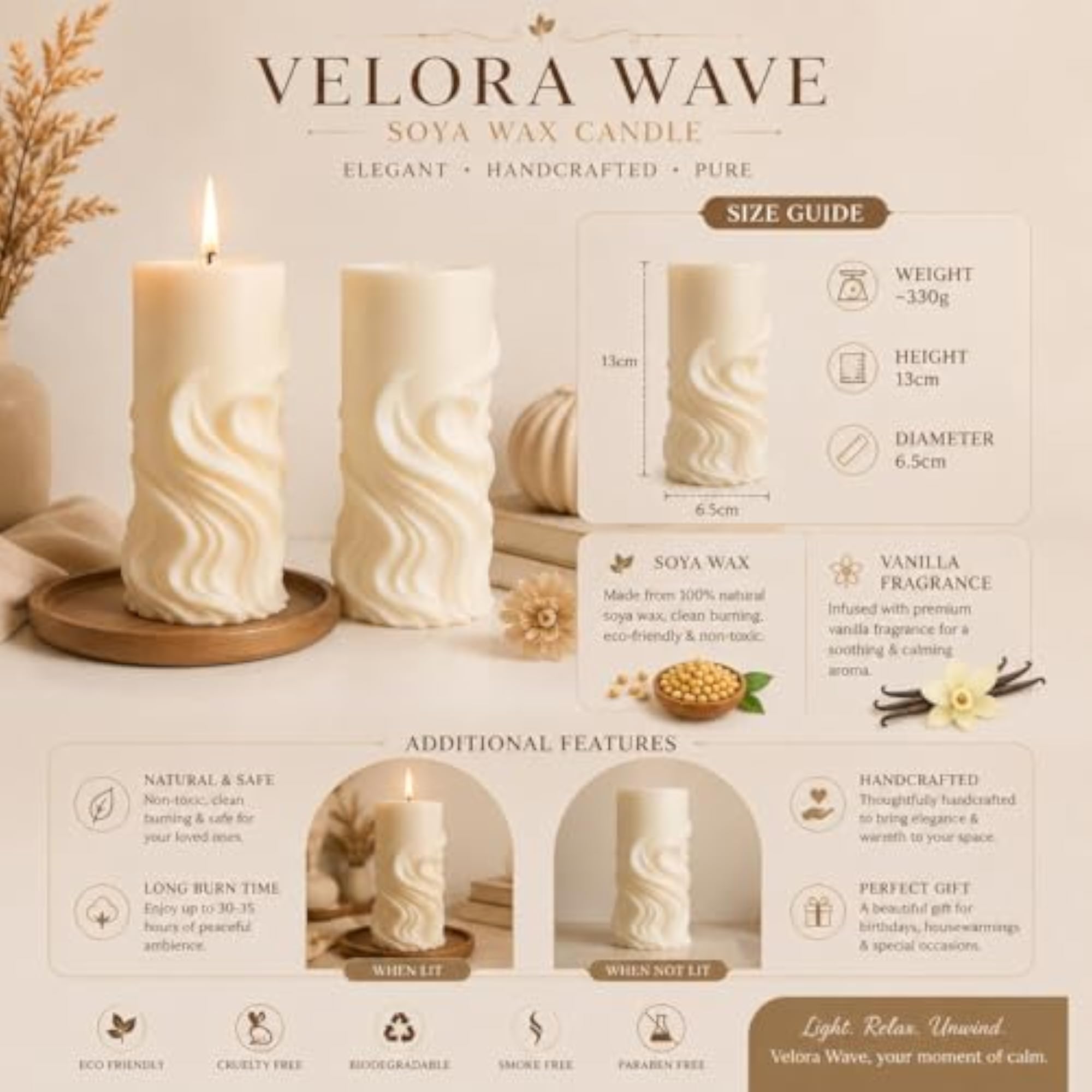 Luxury Soya Wax Candle, Unscented Decorative