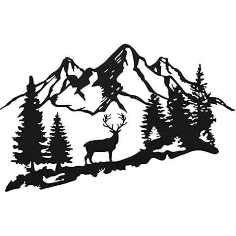 Metal Deer Wall Art Forest Deer Wall Decor Metal Mountain Deer Cabin Decor Deer Woodland Decor Metal Deer Decor Rustic Animal Hunting Decor for Bedroom Wall Decoration, 13 x 8 Inch (Black) Cover