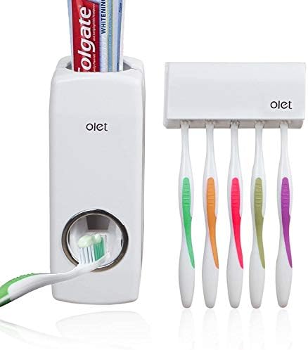 Hands Free Toothpaste Dispenser Automatic Toothpaste Squeezer with 5 Toothbrush Holds,No Power Required(White)