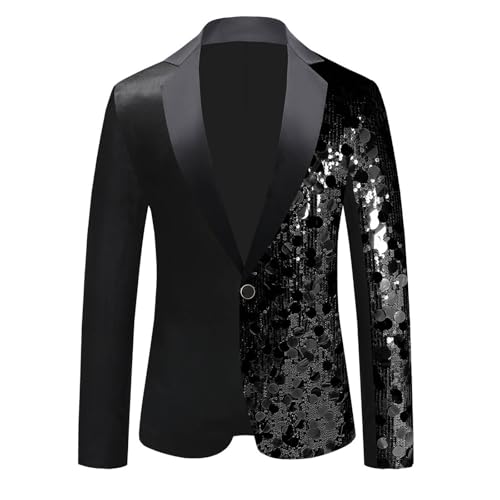 Men's Color Block Sequin Suit Jacket Shiny Blazer Disco Sparkly Glitter Formal Tuxedo for Wedding Party Prom Dinner