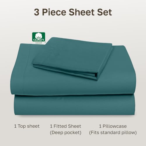 Image of California Design Den Natural 100% Cotton Sheets Twin XL Size Set - Soft Sateen, Twin XL Sheets Set, 12 inch Pockets, Breathable & Durable Bedding for Dorm Rooms, College Teal (Deep Tone)
