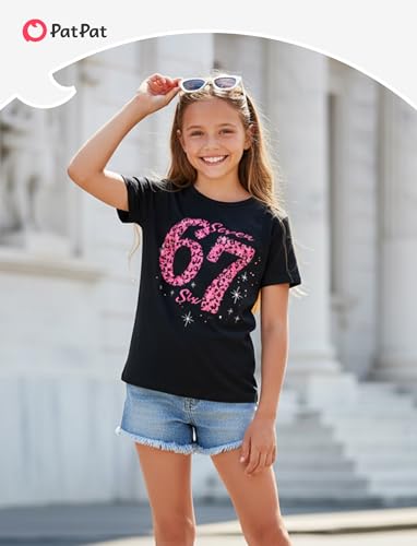 Image of PATPAT Girls Crewneck Short Sleeve Graphic Tees Animal Print Shirts Cute Summer Outfits 5-12 Years
