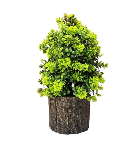 Dekorly Small Artificial Bonsai Tree Fake Plant Potted House Plants Japanese Pine Bonsai Plant Faux Bonsai for Home Indoor Decoration Office (Wooden Potted Plants, Design-A)