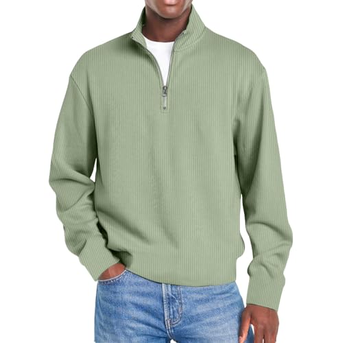 Sudadera casual con cremallera de un cuarto para hombre, cuello liso, cremallera de 1/4, manga larga, para otoño e invierno, ropa deportiva al aire libre, verde, 4XL
