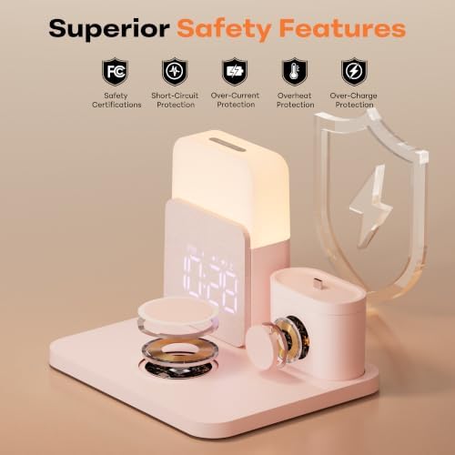 7 in 1 Wireless Charging Station, 25W Charger with Alarm Clock Night Light - 2