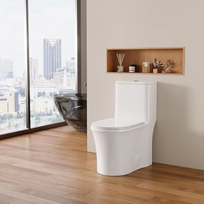 DeerValley One Piece Toilet, Elongated Toilet for Bathroom with 17.24" Comfortable Chair Seat Height, Dual Flush 0.8/1.28 GPF and MAP 1000g,12" Rough-In Modern Toilet Bowl