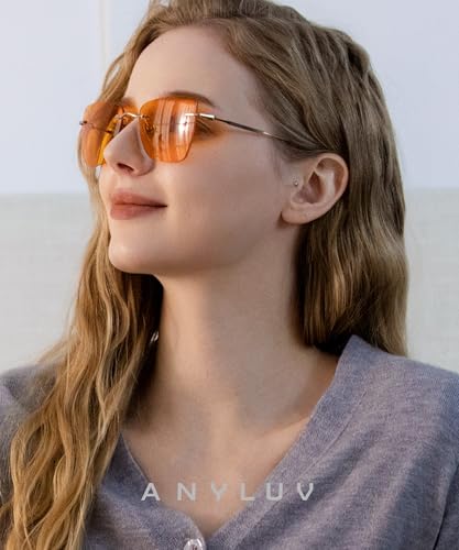 Image of ANYLUV Rimless Blue Light Glasses for Women /Men, Fashion Lightweight Blue Light Blocking Glasses with Stylish Metal Temples