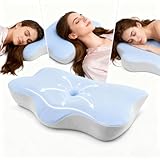 Ergonomic Neck Pillow for Sleeping, Breathable Snoring Memory Foam Pillows, Sleep Apnea Pillows for Neck Correcting/Cozy Rest/Deep Sleep/Fibromyalgia Pillow [Blue]