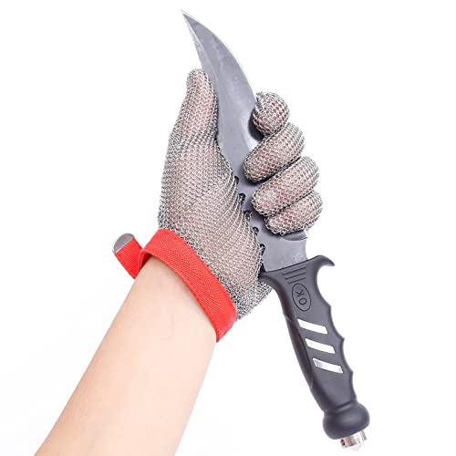 FORTATO Level 9 Cut Resistant Glove Food Grade, Stainless Steel Mesh Cut Proof Gloves, Metal Safty Work Glove for Meat Cutting,Fishing,Butcher