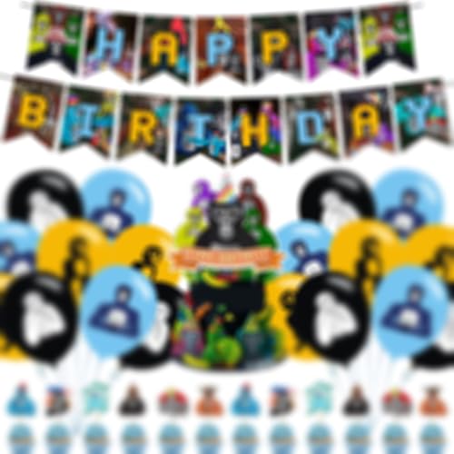 Gorilla Monkey Party Supplies, Video Game Birthday Decorations Set Include Banner, Balloons, Cake Cupcake Toppers for Fans Adults Birthday Theme Party Decorations