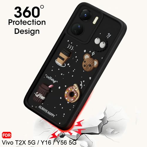 Image of TheGiftKart Back Cover Case for Vivo T2X / Y16 / Y56 5G | Cute Fun Cartoon 3D Smiley Coffee Case | Full Camera Protection | Shockproof Back Cover Case for Vivo T2X / Y16 / Y56 5G (Silicone, Black)