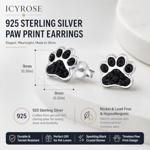 Image of 925 Sterling Silver Paw Print Stud Earrings (Choose Your Style) (Nickel Free)
