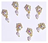 HONGTAI 10pcs Zircon Nail Charms Pierced Fingernail Charms Pearl L-Long Reusable Nail Nail Charms...