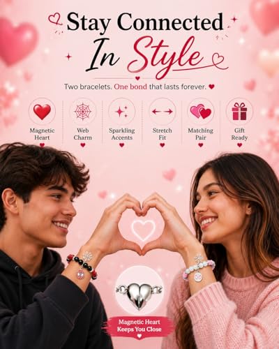 Image of Spider-Man Inspired Couple Bracelets 2pcs - Magnetic Attraction Heart Charm, Glass Beads, Spider Pendant, Marvel Theme Party Accessory, Valentine's Day Gift, Suitable for All Seasons