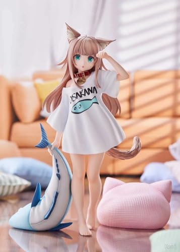 Image of My Cat is a Kawaii Girl Kinako with Big Blue Fish Action Figure | 19cm Kawaii Girl Kinako Figure for Desk and Table, Room Decor | Gift for Kids, Family & Friends