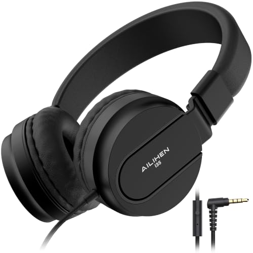 Image of AILIHEN I35 Kids Headphones for School with Mic, 93dB Volume Limited, Black | Wired On Ear Headphones for Boys Girls, Foldable Lightweight Headphone for Classroom Learning & Entertainment Travel Computer