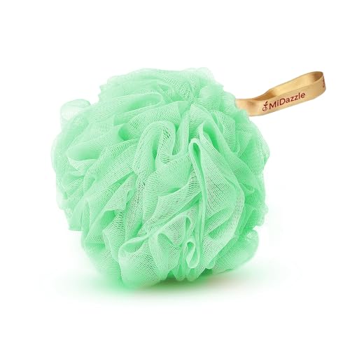 Image of Midazzle Luxury Loofah Bathing Sponge Exfoliator Scrubber for High Lather Cleansing (Small, Pack of 2, Purple & Green)