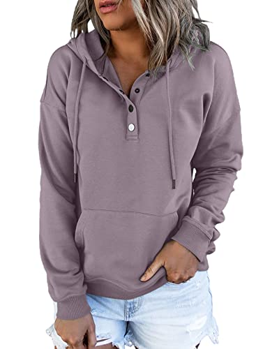 Dokotoo Damen Hoodie mit Knopfleiste und Kängurutasche