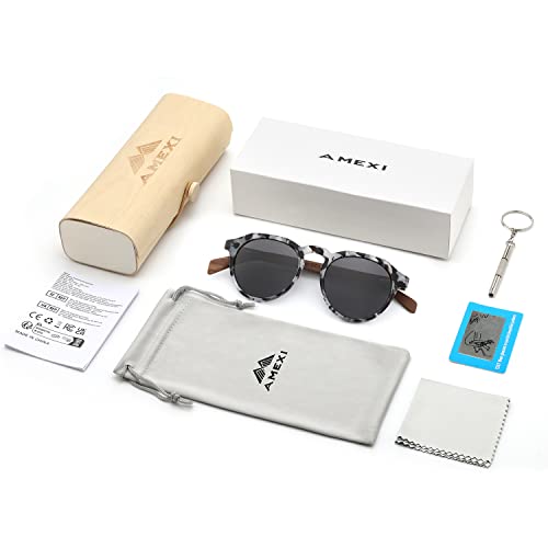 AMEXI CN8048 Wooden Sunglasses Polarised Sunglasses for Men and Women UV400 Sunglasses/The Frame of the Glasses is Made of Walnut Wood - Image 4