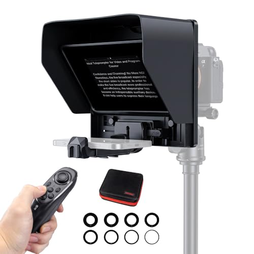 FEELWORLD TP10 10' Portable Foldable Teleprompter for Up to 9' Phone & mini Tablet Prompter Phone DSLR Camera Video Record for Live Stream Interview Speech with Remote Control