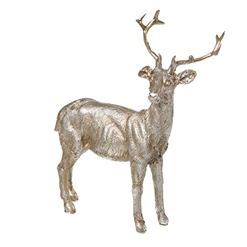 PARTS4LIVING Poly Rentier zum Aufstellen Dekofigur Weihnachtsdeko Hirsch detailgetreu antik Silber 15x5,5x17 cm Cover