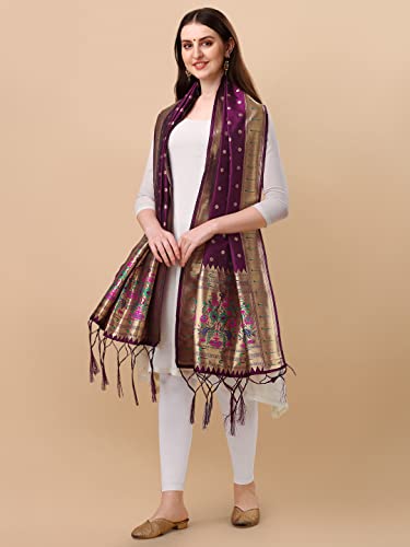 Image of DEVANGI Women's Woven Banarasi Silk Dupatta /Chunni For Women, Floral Print 1 Meter Wide and 2.3 Meter Length Printed Designer Dupatta /Chunni For Girls