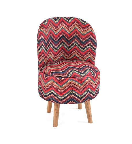Image of NACIA Velvet Printed Ottoman Chair with Stool Combo | Dressing Table Chair for Bedroom Makeup Room Decor | Modern Upholstered Ottoman with Wooden Legs for Living Room & Home (18x18x32 Inches, Zik Zak)
