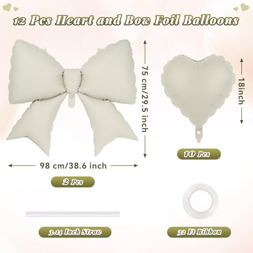 Image of 12 Pcs 18 Inch Heart Balloons and 38 Inch Bow Balloons, Large Foil Bow Heart Balloon Bow Party Decorations for Birthday Baby Shower Valentines Wedding Party
